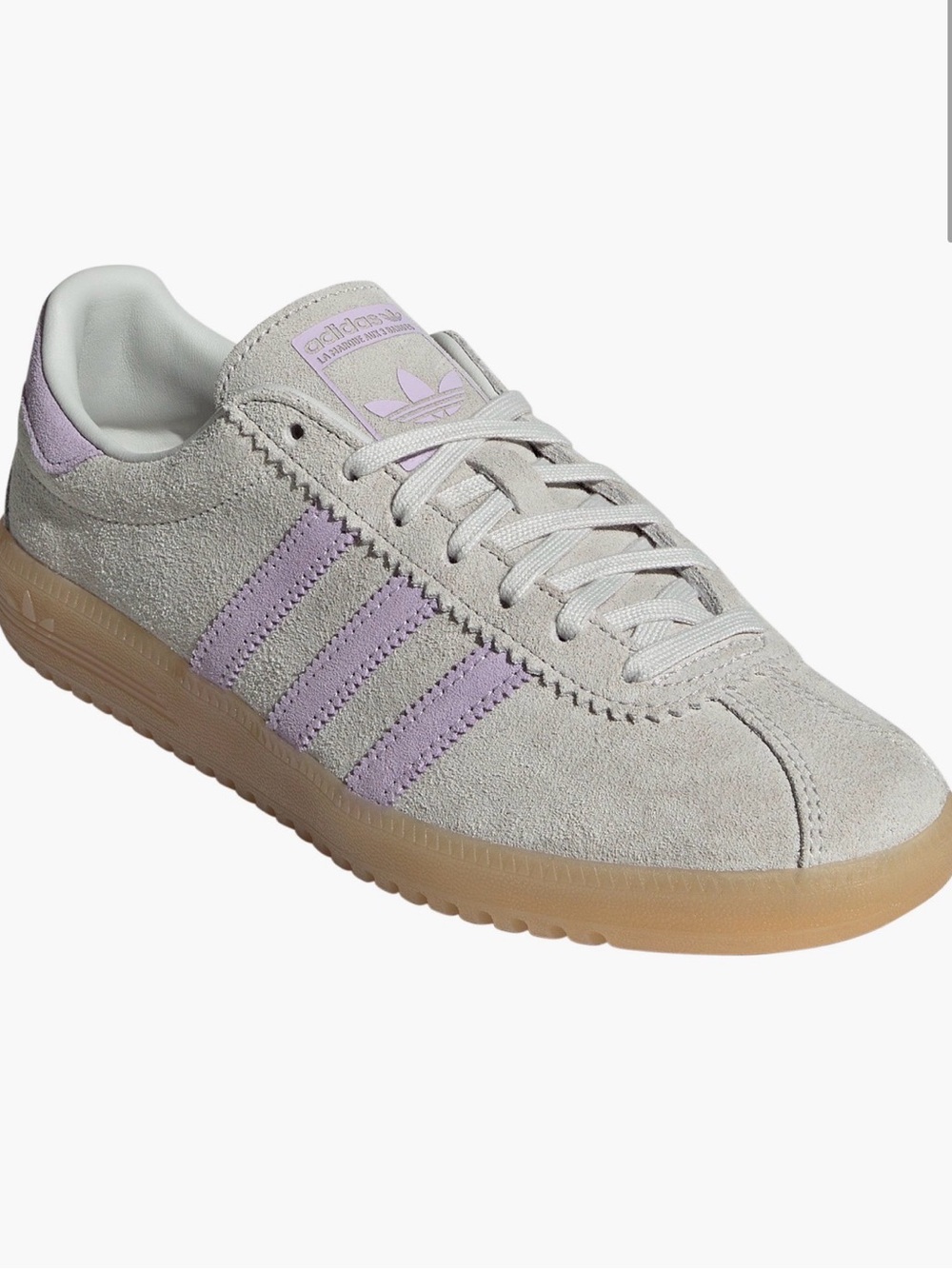 adidas new in box Women's Suede Sneaker - Light Gray with Lavender Stripes